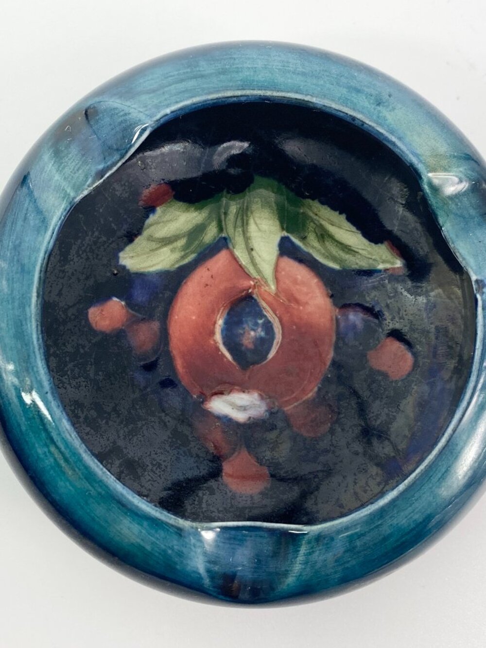 Antique William Moorcroft Pomegranate Ashtray - Teal/Blue c. 1920-1940